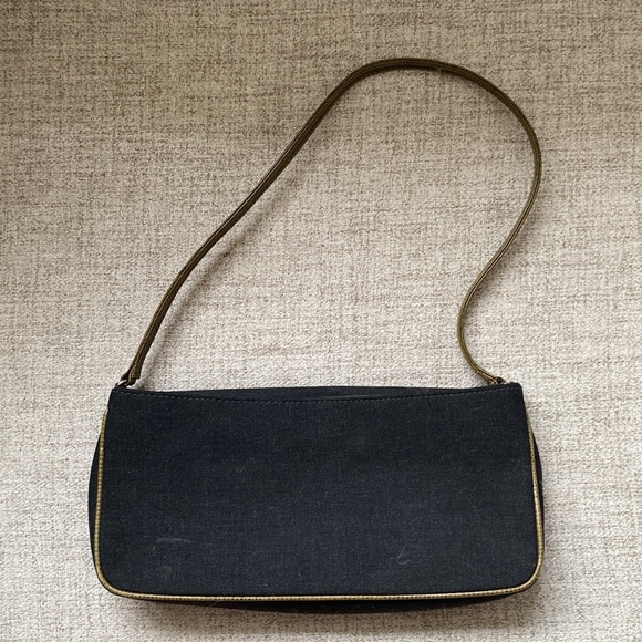 Kate Spade vintage black cloth shoulder bag/purse with green leather trim. - Picture 2 of 14